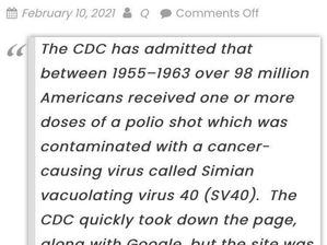 CDC Admits 98 Million Americans Were Given Cancer Virus Via The Polio Shot