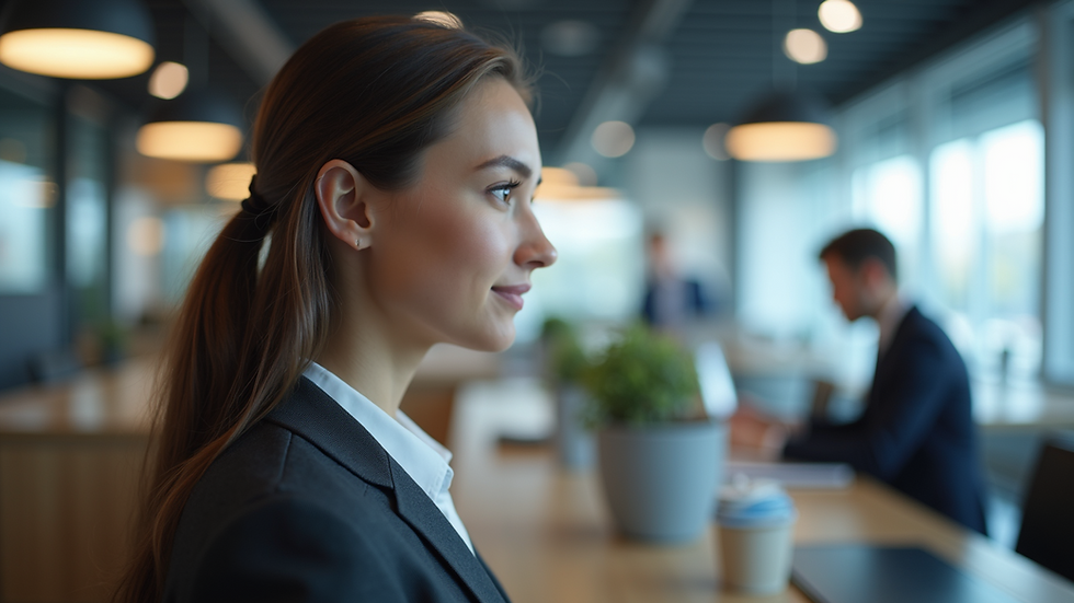 Eye-level view of a customer service representative using AI technology