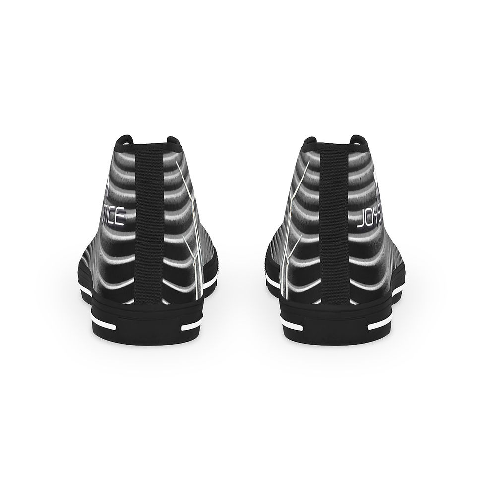 Thumbnail: Fierce Lion Logo Abstract Black And White Wind Turbine Sneaker Both Black Shoes Back View