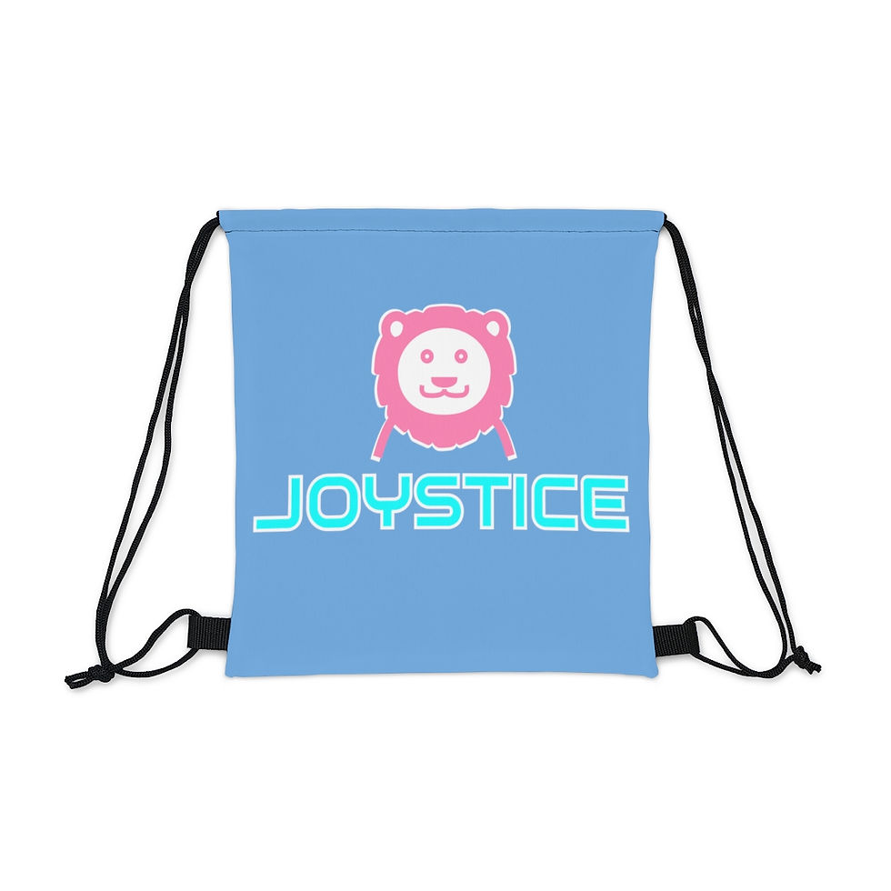 Joyful Lion Logo Print Blue Drawstring Bag Front View