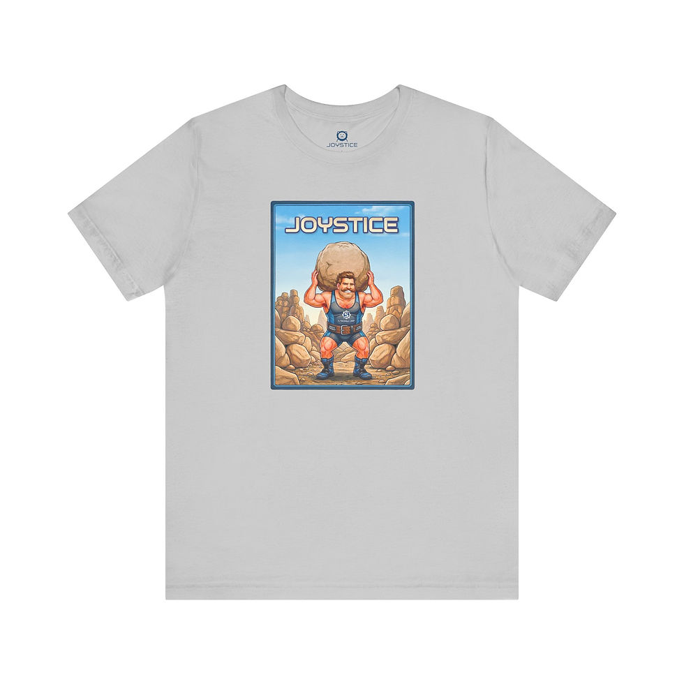 Funny strongman carrying boulder over his head grey color tee.