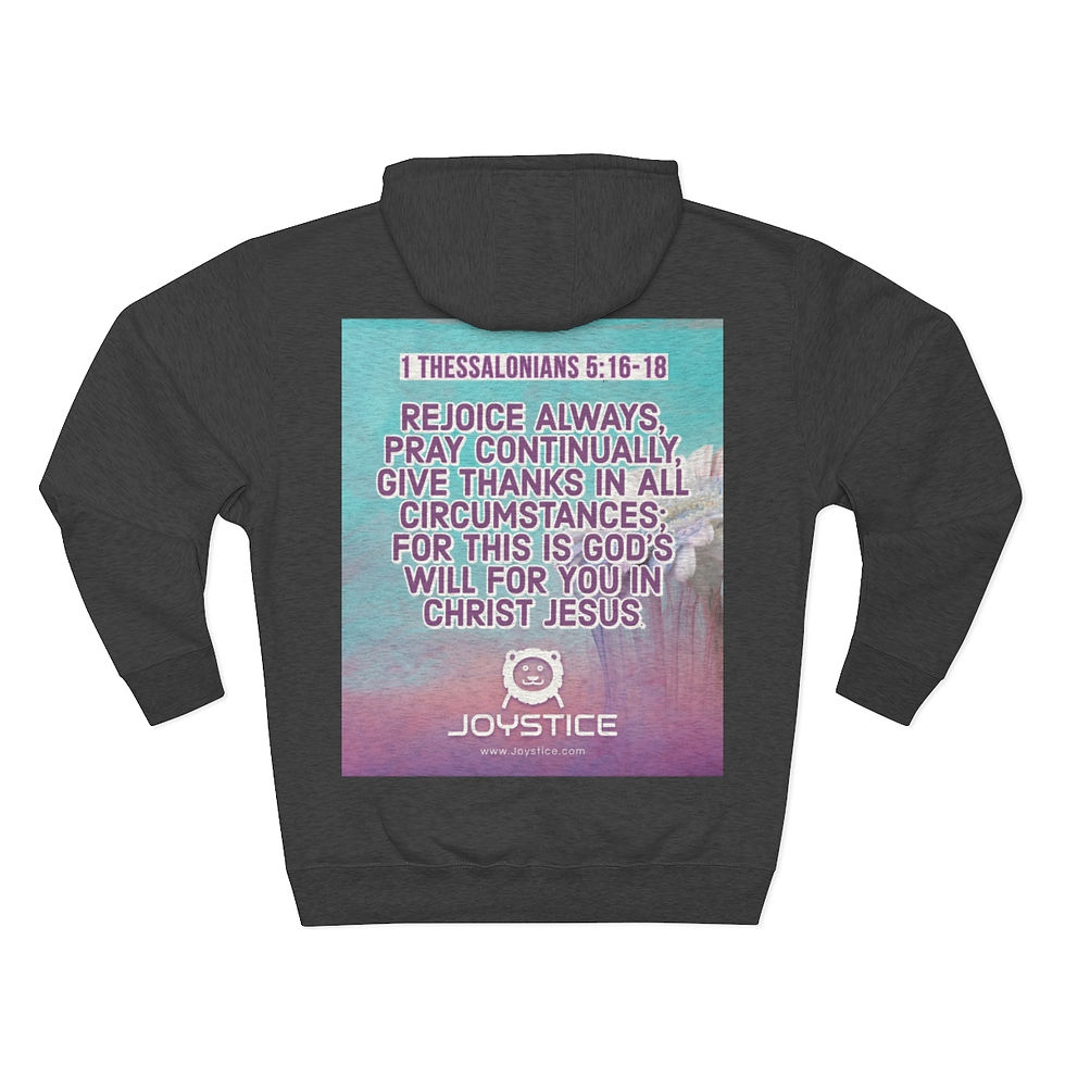 Thumbnail: Joyful Lion Logo And Gerbera Daisy With Bible Verse Charcoal Grey Hoodie Back View