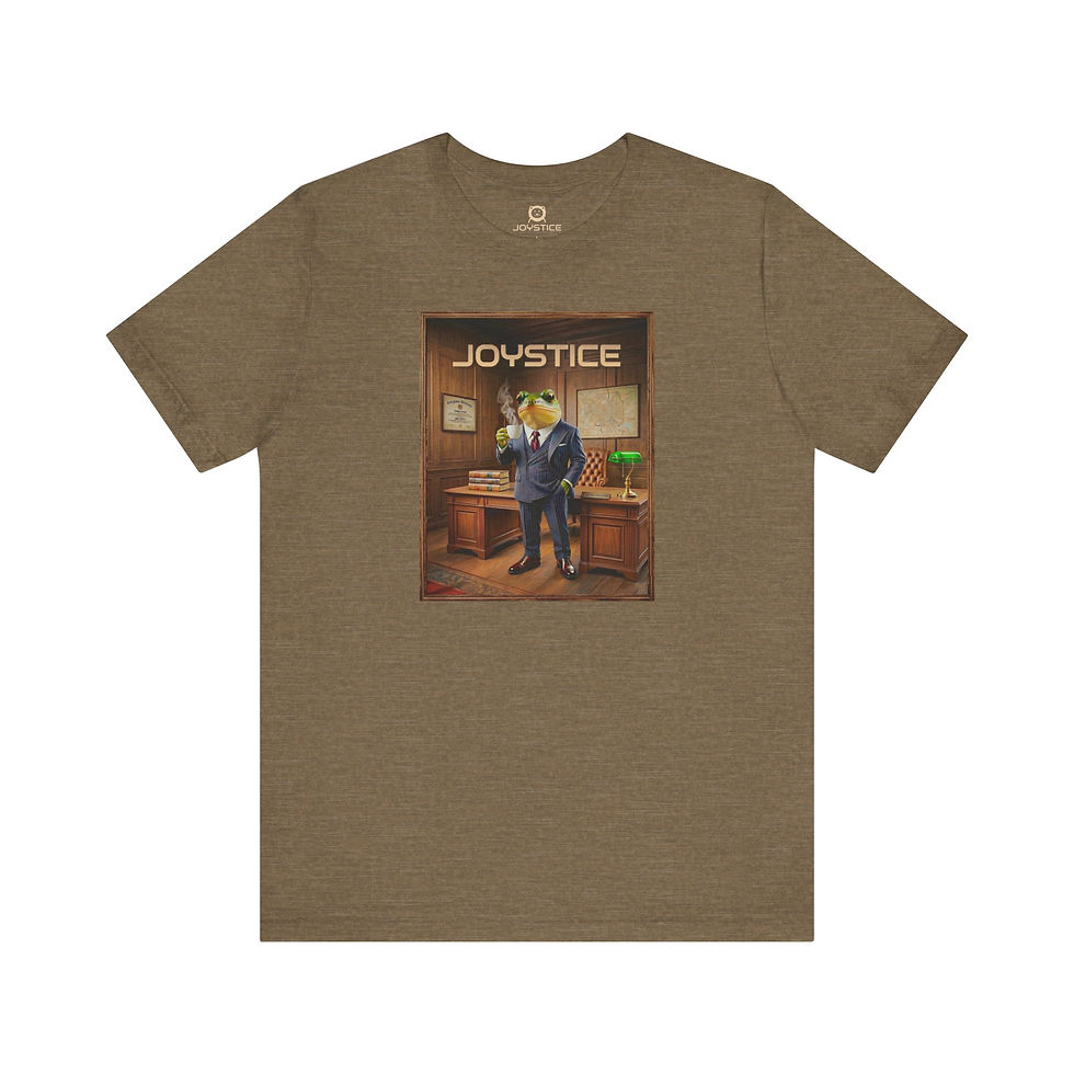 Funny professor gangster looking frog drinking coffee in office tee heather olive brown color.