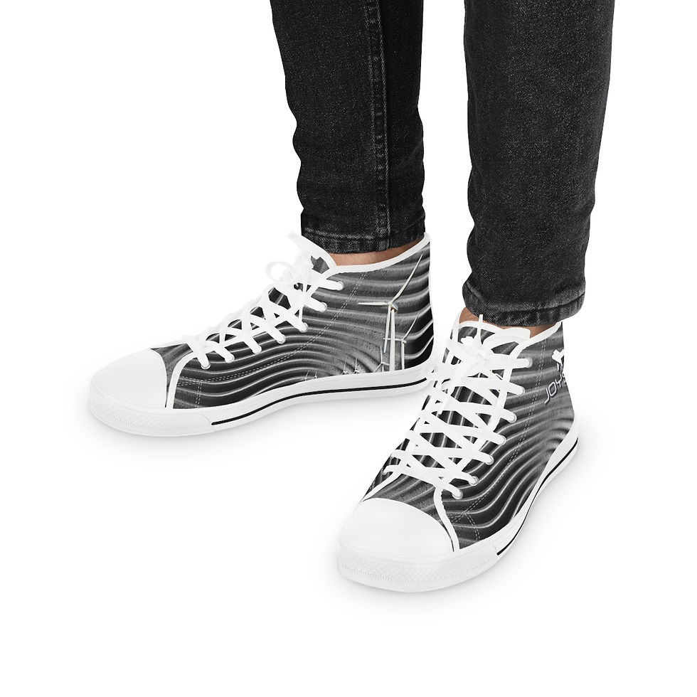 Thumbnail: Fierce Lion Logo Abstract Black And White Wind Turbine Sneaker Model Wearing Both White Shoes View