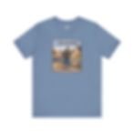 Funny elderly man with prosthetic leg and crutches walking his dogs blue color tee shirt.