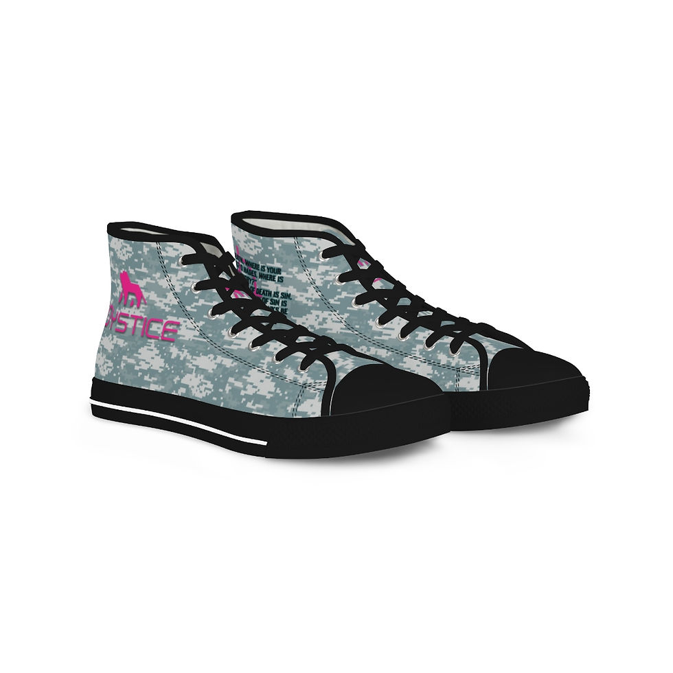 Thumbnail: Fierce Lion Pink Logo With Bible Verse Print Camouflage Sneakers Both Shoes Outside View