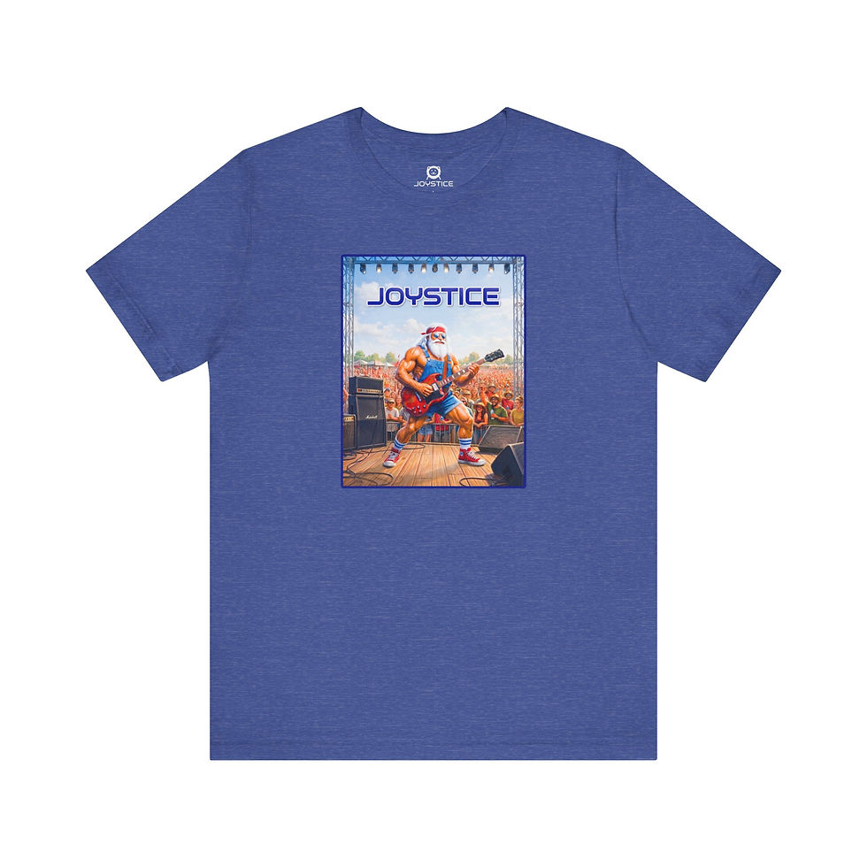 Thumbnail: Funny old guy with white beard rocking at concert with guitar heather navy color tee.