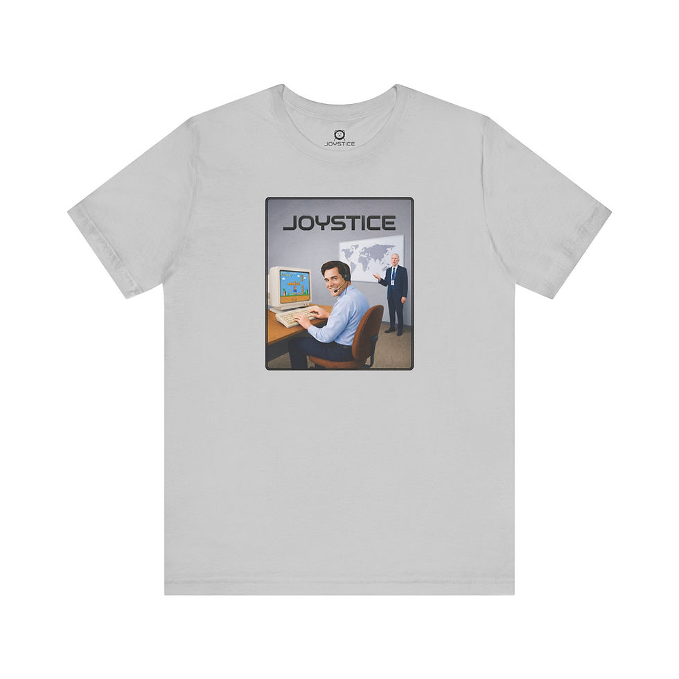 Thumbnail: Call center operator sitting on his computer playing video game on computer grey color tee.