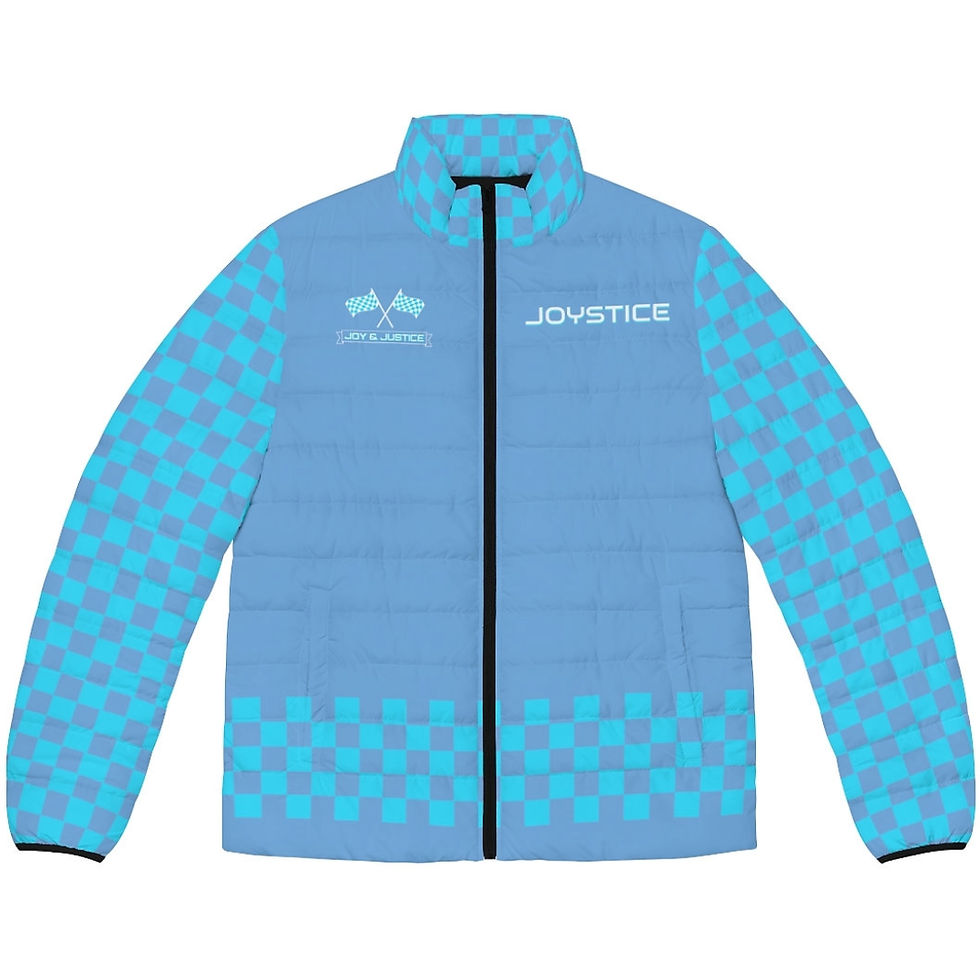 Thumbnail: Fierce Lion Logo Finish Line Checkers Flag Print Light Blue Jacket Front View