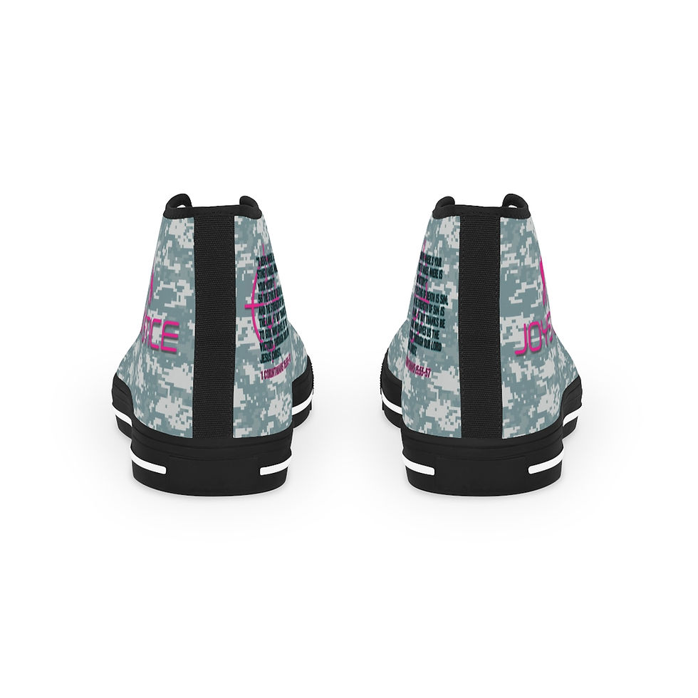 Thumbnail: Fierce Lion Pink Logo With Bible Verse Print Camouflage Sneakers Both Shoes Outside Back View