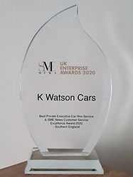 Glass trophy with K Watson Cars witten