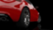 Close-up rear view of a shiny red sports car