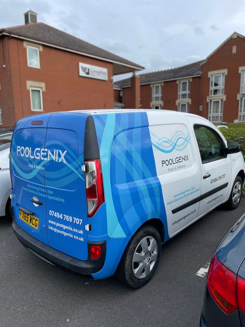 The Poolgenix Ltd service van in a residential area.