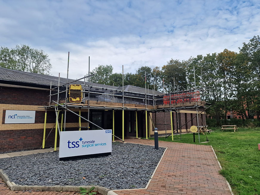 Front view of the Newcastle Clinic & Diagnostic Centre, with scaffolding for renovations