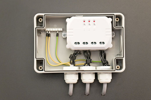 Open electrical junction box with wired connections inside