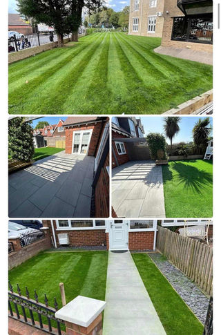 A collage featuring various types of lawns