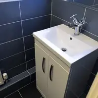 A picture of a basin with storage cupboard 