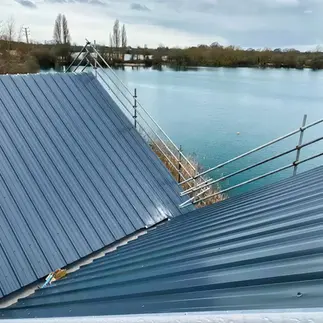 A view of metal roofs under construction