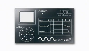 Dark custom manufactured industrial instrument system interface panel with display slots