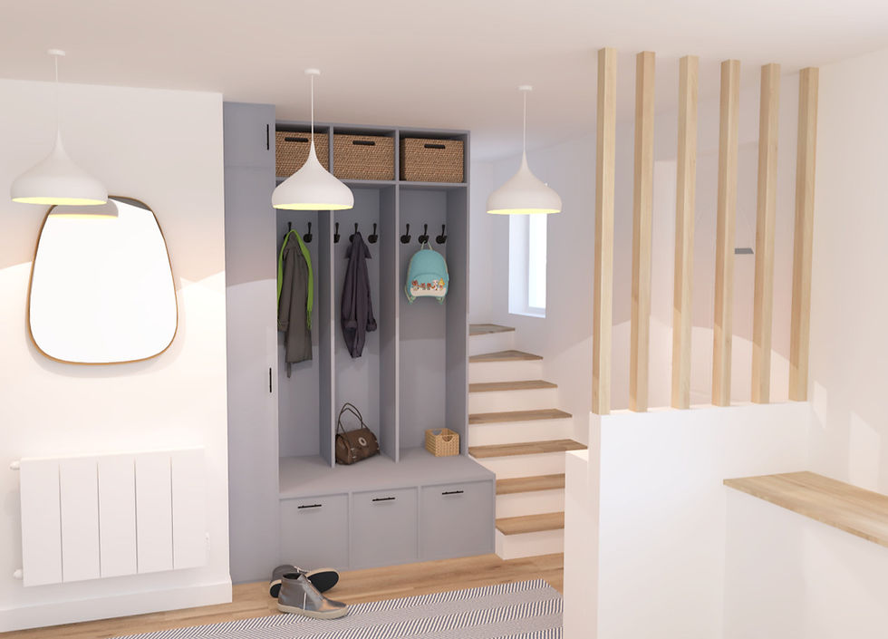 Vue 3D - proposition pour une entrée sur mesure avec meuble tout-en-un