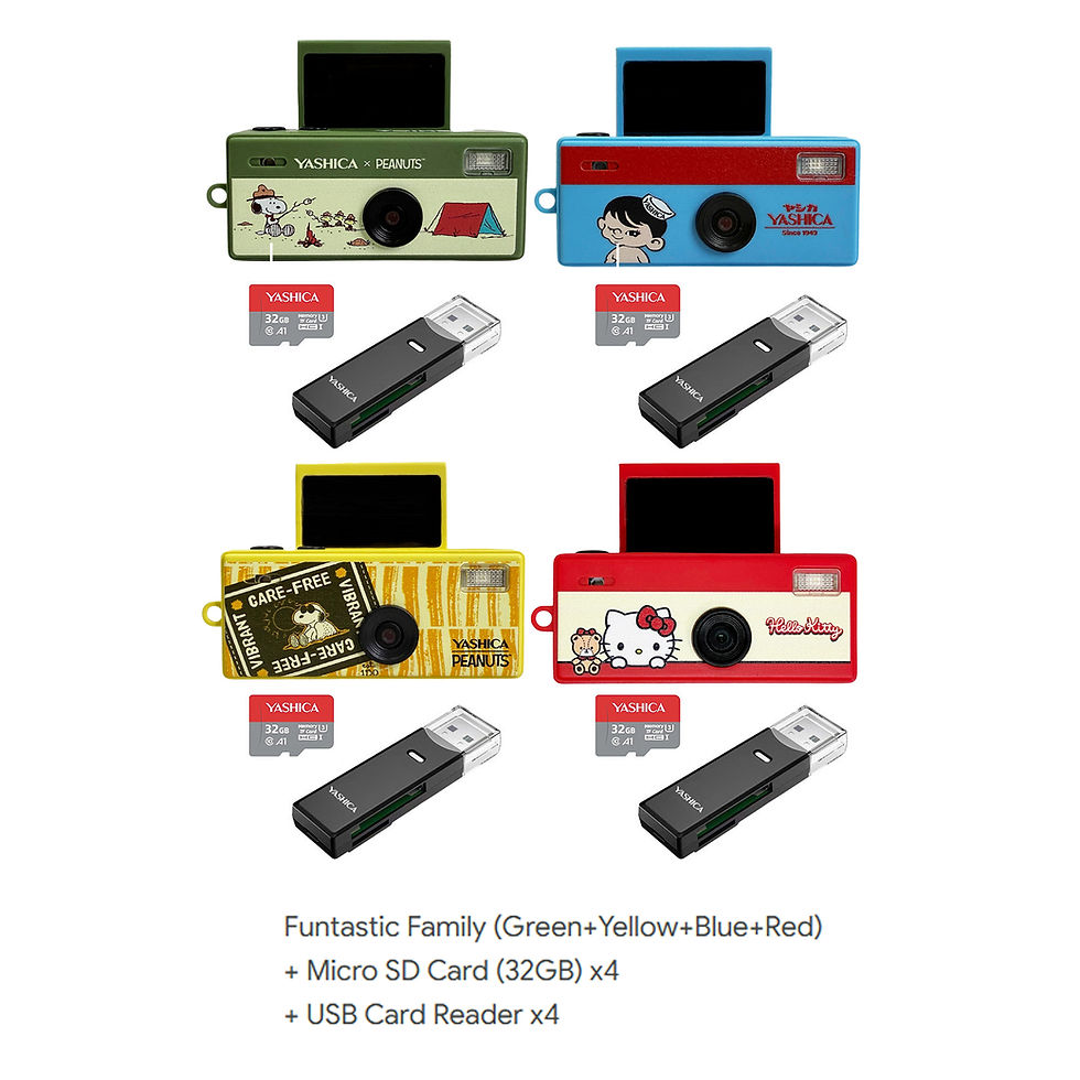 Thumbnail: YASHICA x Peanuts Funtastic Keychain Camera Sweet Dreams Home, Classic Hello Kitty, Snoopy's Summit and YASHICA Boy sets