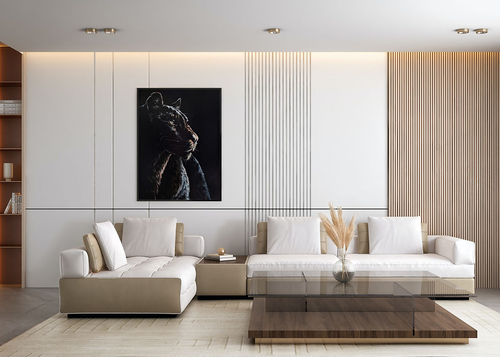 Thumbnail: Original acrylic painting of a black panther in profile, emerging from shadows with dramatic light and intense gaze.