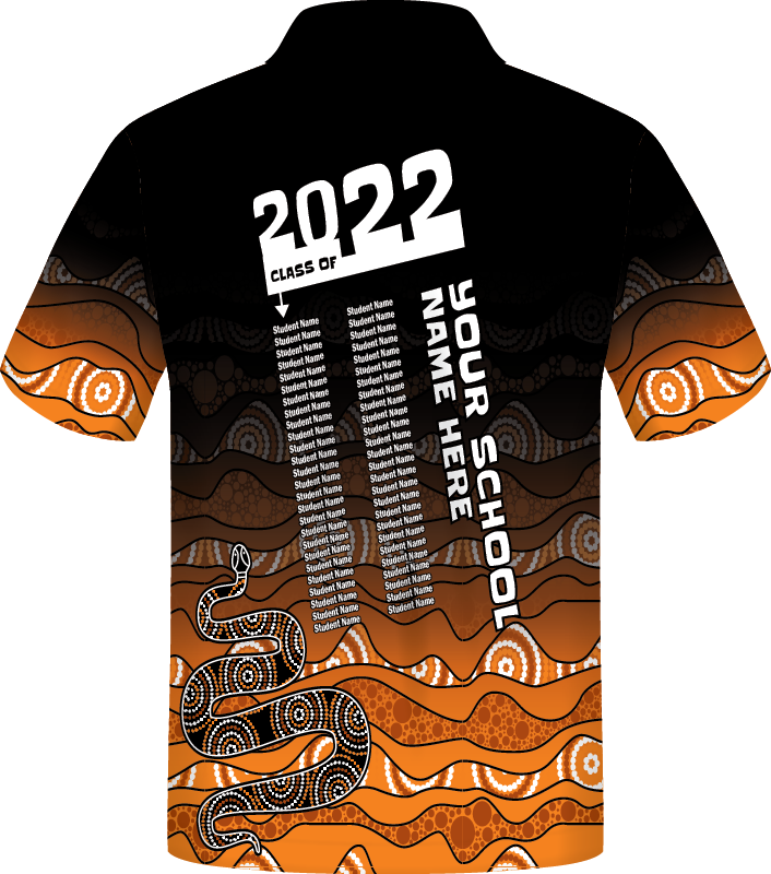 Thumbnail: Aboriginal Indigenous Sublimated Senior School Leavers Year 6 Year 12 Graduation Polo Back View