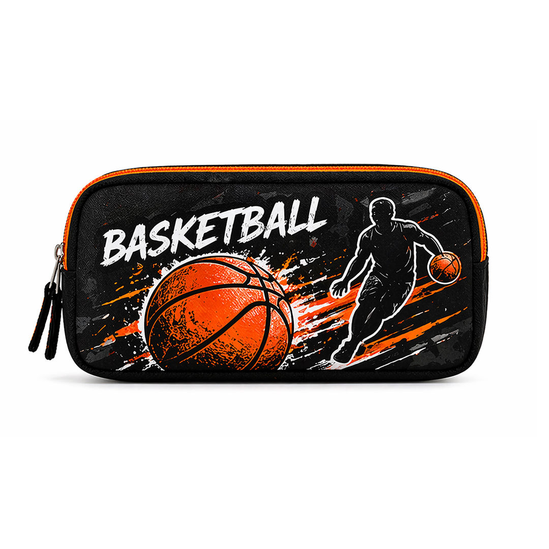 Omix Basketball Çift Bölmeli Kalemlik – Siyah Turuncu Basketbol Serisi