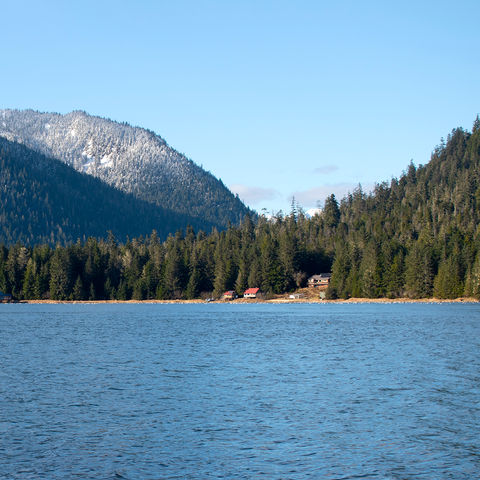 Bear Claw Mountain Wrangell Narrows view, Kupreanof dock and Waterfront Homestead for sale, Kupreanof Island Alaska