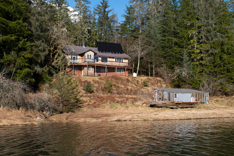Shoreline view of property from Wrangell Narrows, Waterfront Homestead for sale, Kupreanof Island Alaska