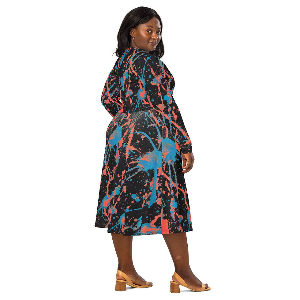 All-over print long sleeve midi dress