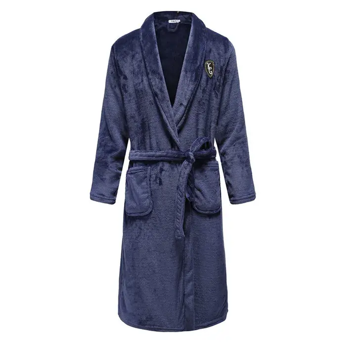 Miniature : Autumn/Winter Men Nightgown Kimono Bathrobe Gown Coral Fleece Negligee V-Neck