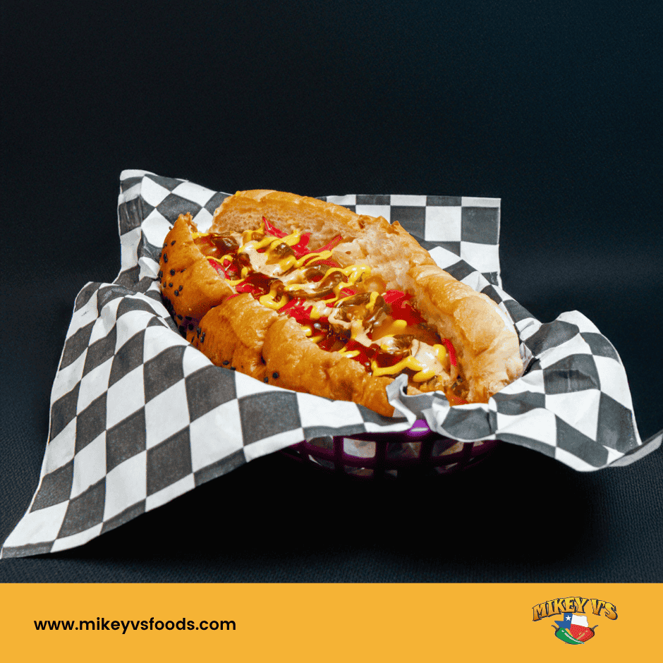 gourmet hot dog with specialty bread