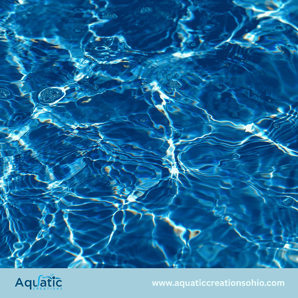 Rippling blue water with sunlight reflections. Calm mood. Text: Aquatic Creations, www.aquaticcreationsohio.com at the bottom.