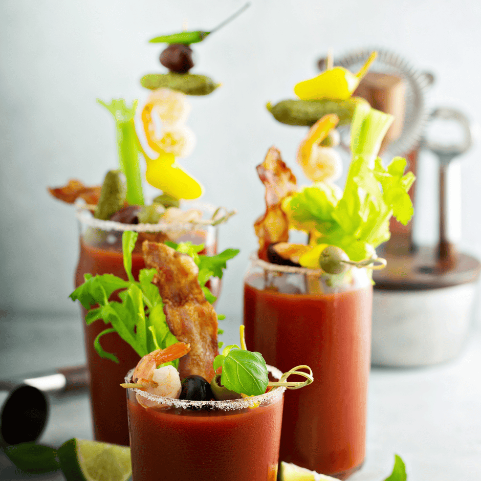 3 bloody marys with bacon