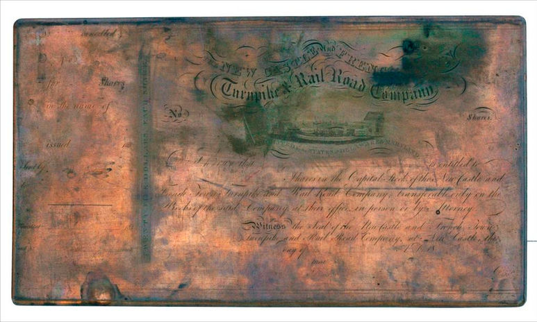 New Castle - Frenchtown RR Stock Certificate Printing Plate