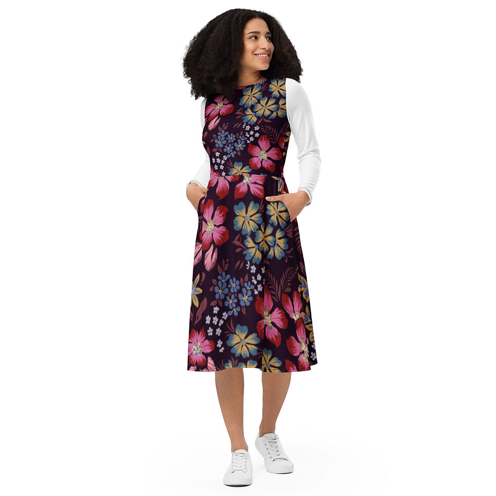 All-over print long sleeve midi dress