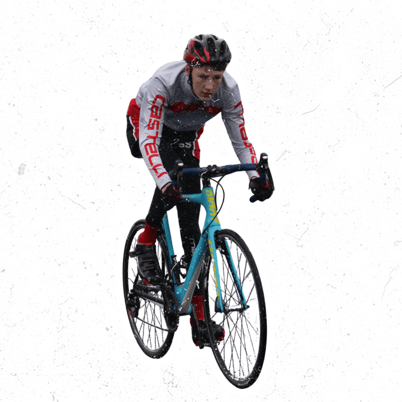 Charlie Stanton-Stock on a blue bike during a race