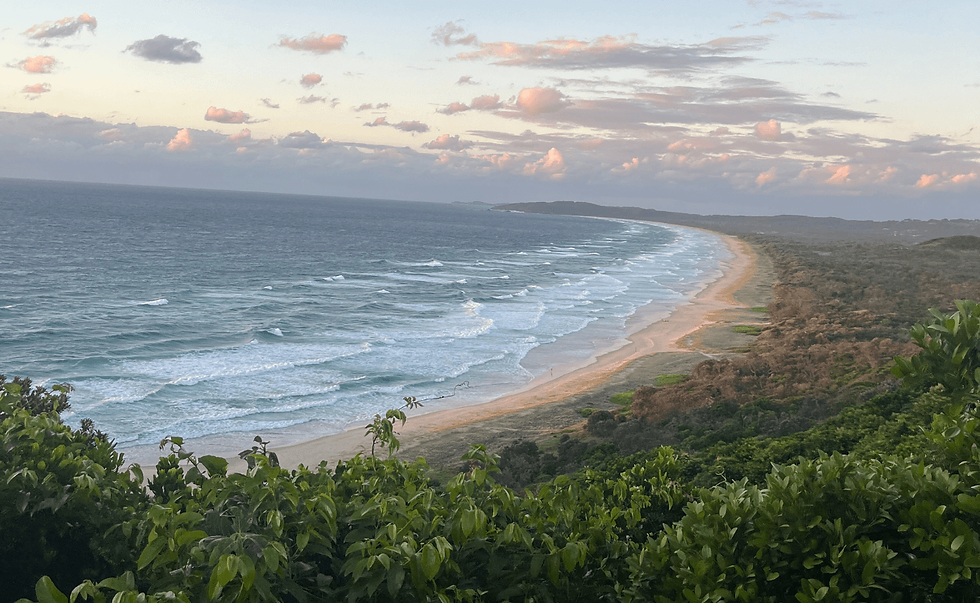 The view during sunrise from Byron Bay lighthouse overlooking the bay