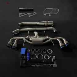 Titanium exhaust system with dual tips, clamps, and brackets for a Mazda 13B engine