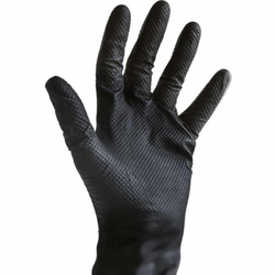 Black nitrile glove with textured palm surface