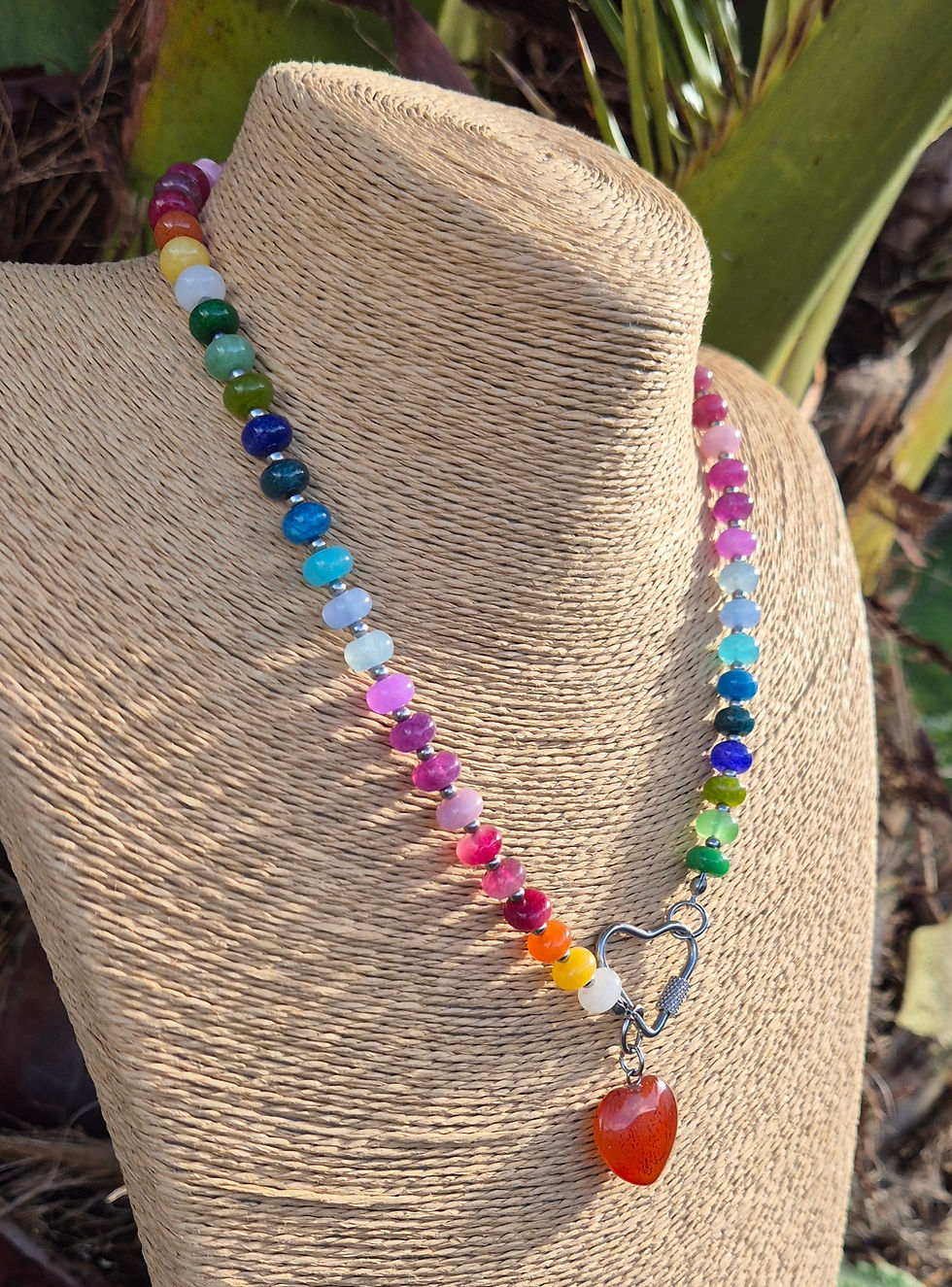 Thumbnail: Rainbow Candy Heart Necklace ~ SILVER 