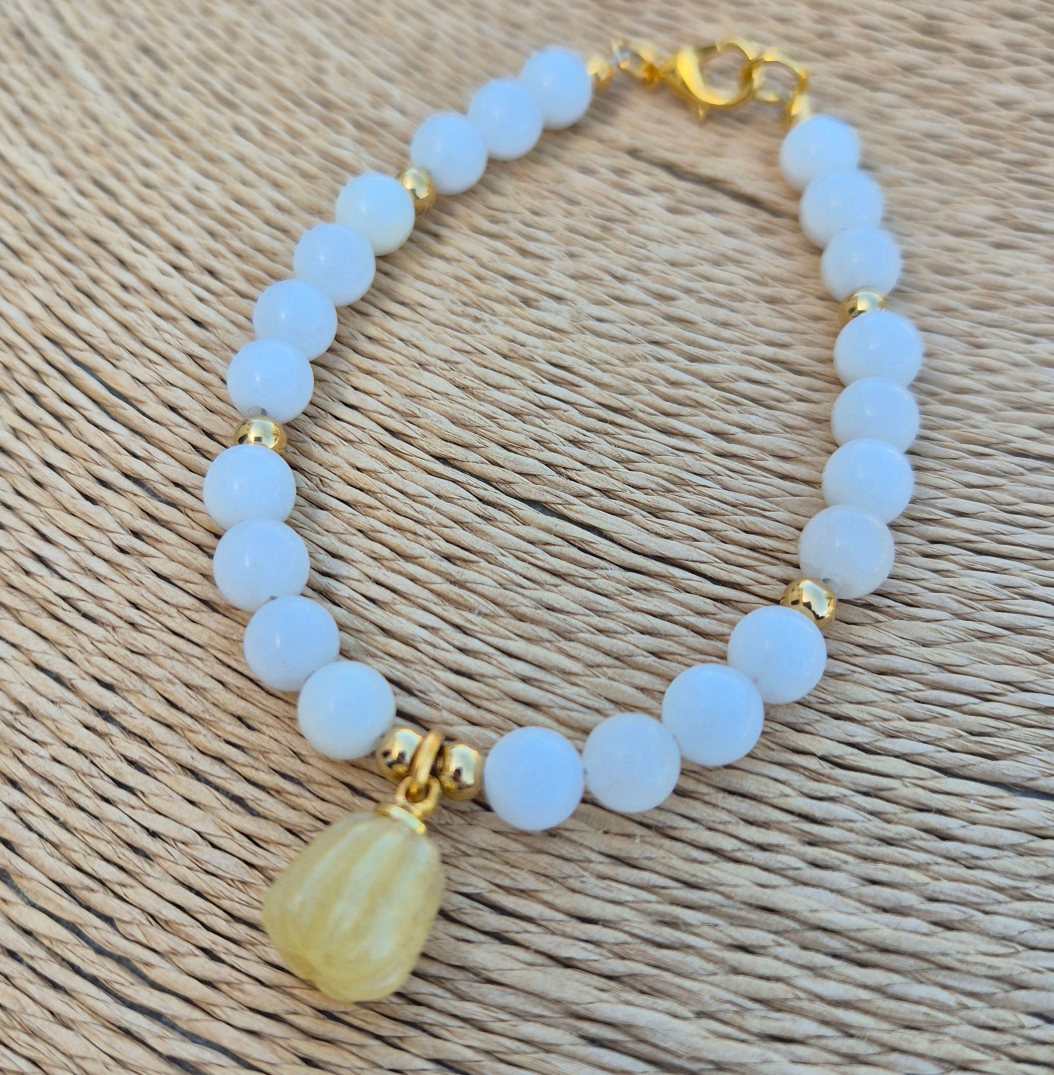White Chalcedony pumpkin Bracelet Halloween ~ GOLD