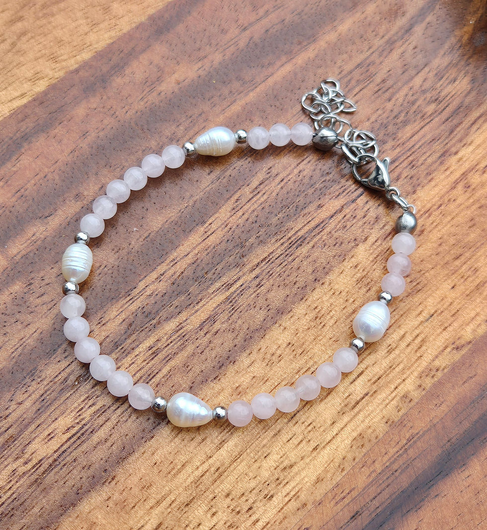 Thumbnail: Freshwater Pearl Bracelet Rose Quartz 