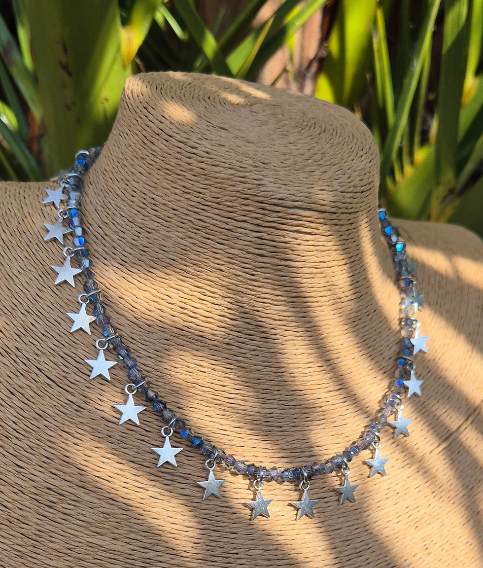 Thumbnail: Glass Crystal Star charm Necklace SILVER 