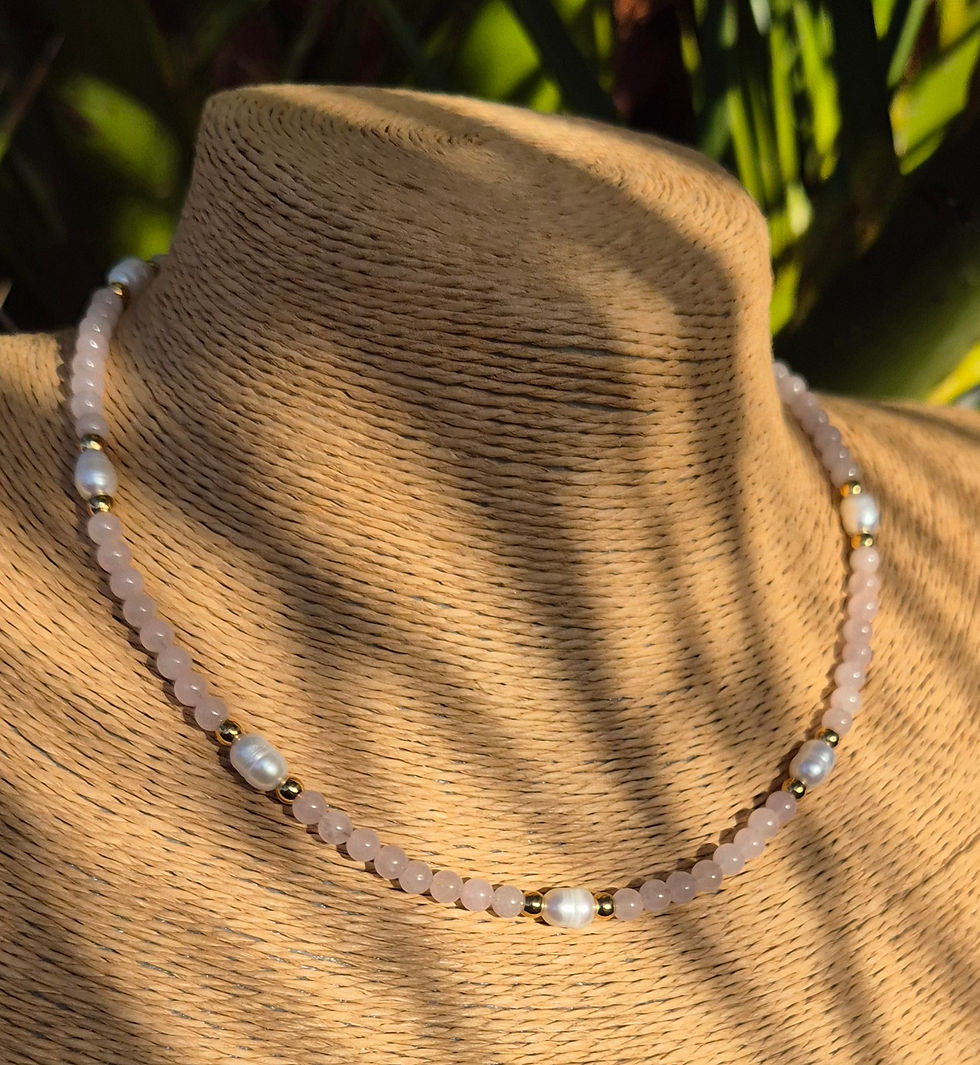 Thumbnail: Rose Quartz Freshwater Pearl Necklace 