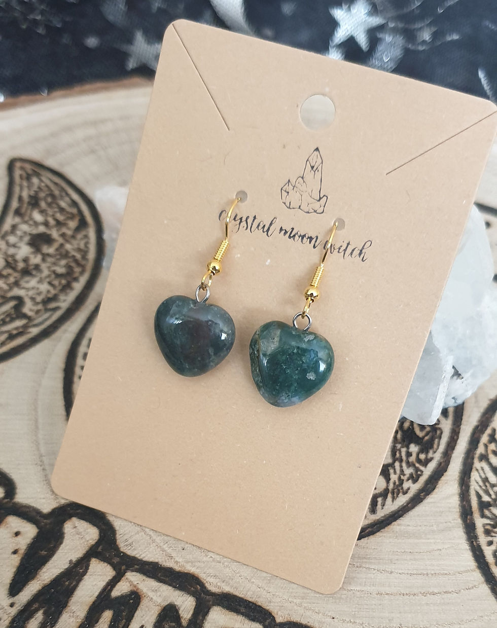Thumbnail: Moss Agate heart earings 