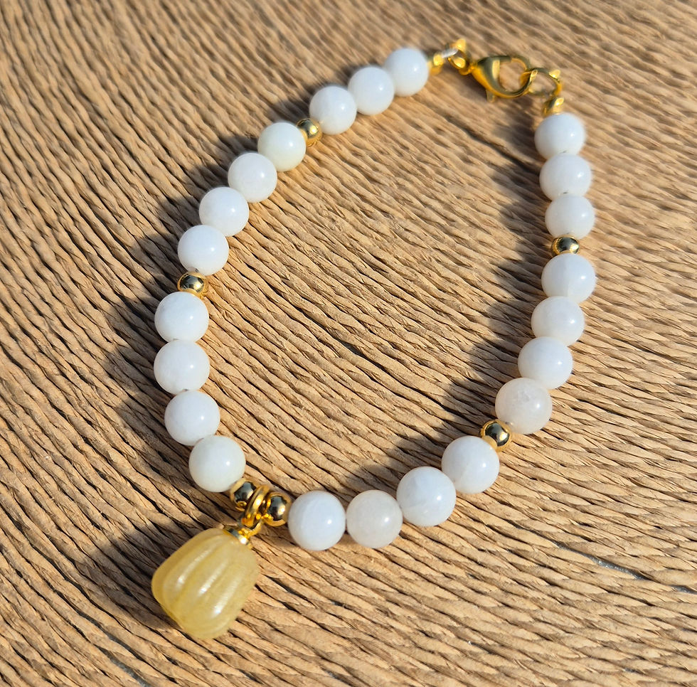 Thumbnail: White Chalcedony pumpkin Bracelet Halloween ~ GOLD