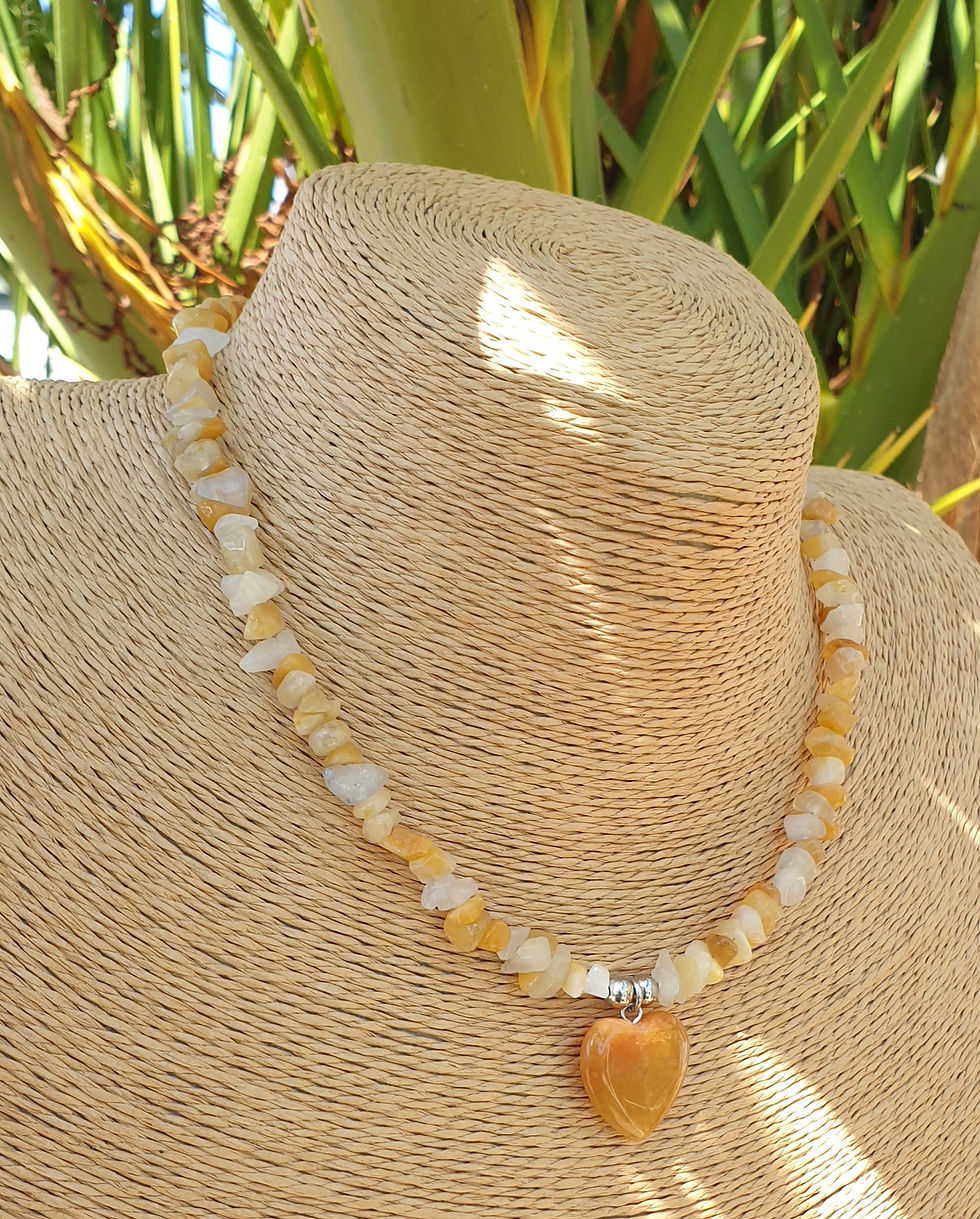 Thumbnail: Yellow Honey Jade heart necklace 