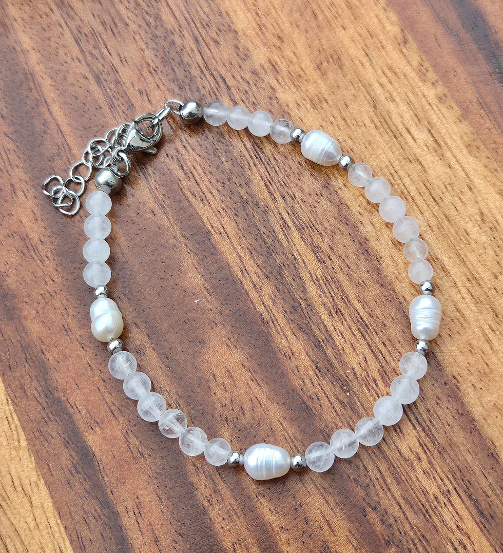 Thumbnail: Freshwater Pearl Bracelet Clear Quartz 